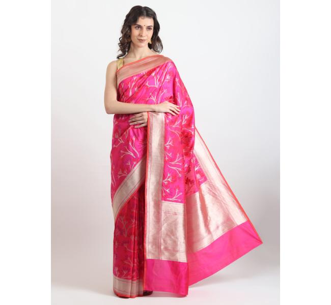 The Weavers Shop By Raavi Brocade Pure Katan Silk Handloom Banarasi Saree With Unstitched Blouse